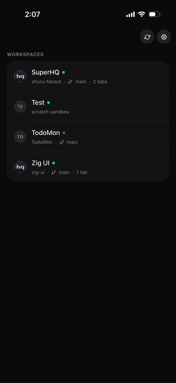 Workspace list on remote.superhq.ai